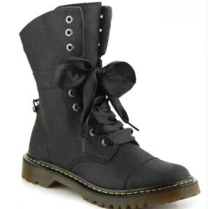 Dr Martens Fold Down Yuba Combat Boot- Vegan Leather Black